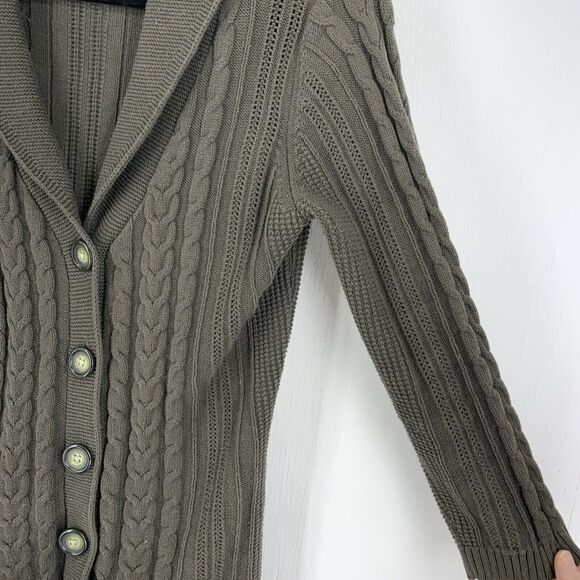 Eddie Bauer Womens Small Cardigan Sweater Fisherman Shawl Collar Cable Knit FLAW - Picture 4 of 8